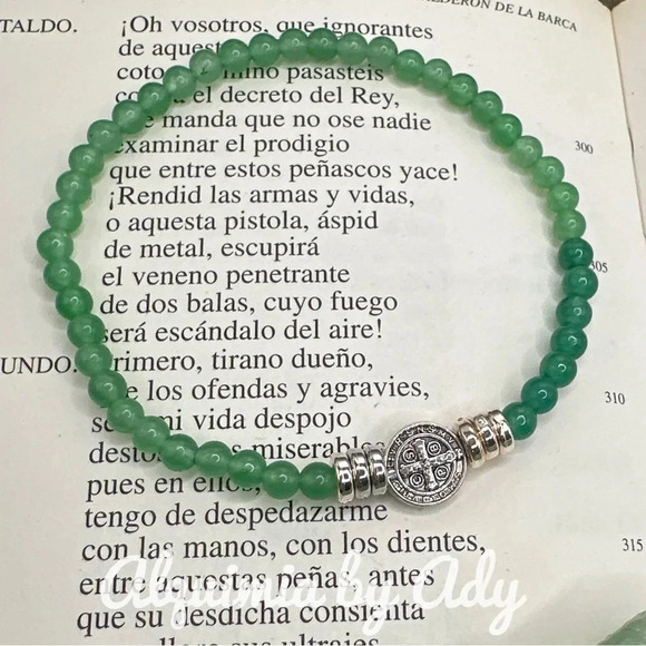 Saint Benedict Aventurine beaded bracelet/Taurus prosperity /bohemian bracelet - Picture 1 of 5